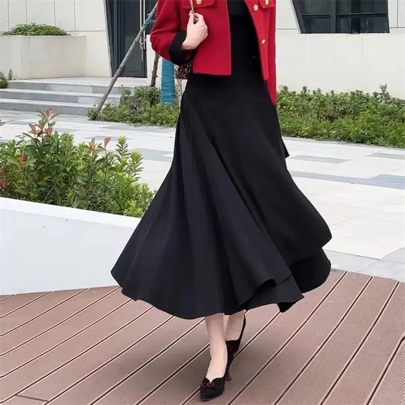 2025 Ladies Fashion Large Size 4XL Long Skirts Korean Women High Waist Lace Up Maxi Skirt Autumn Feminine Irregular Large Skirt