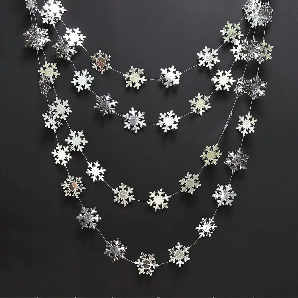 Silver White Blue Snowflake Garland Banner for Winter Wonderland Party Decorations Christmas Tree Hanging Decor Streamer Banner