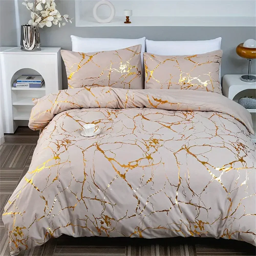 Imagem -05 - Luxo Gold Marble Textura Edredon e Quilt Capa e Travesseiro Conjunto de Roupa de Cama Rei e Rainha Colcha de Tamanho Completo 200x200 240x220 Pcs