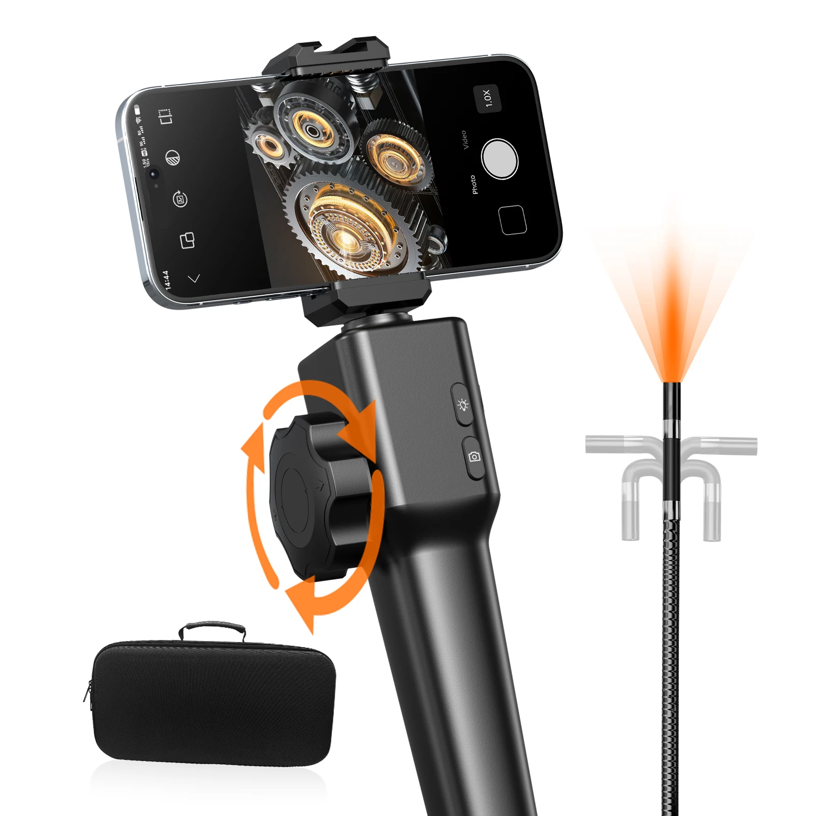 360° Bi-directional Articulated Endoscope HD1080P Automotive & Industrial Inspection Borescope Compatible with iOS and Android
