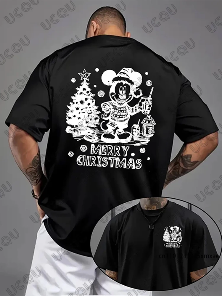 عيد ميلاد سعيد ديزني ميكي ماوس طباعة الرجال القطن تي شيرت 2026 صيف جديد قصير الأكمام تيز عادية المتضخم للجنسين القمم #1