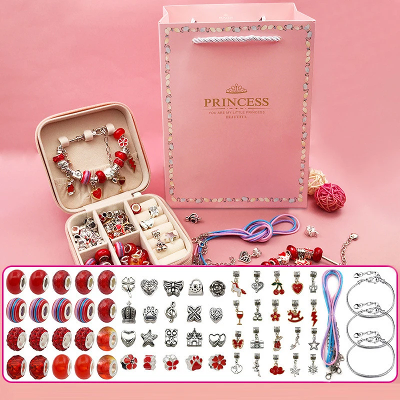 

66Pcs DIY Beaded Bracelet Set With Storage Box Creative Jewelry Decoration Gift Box Large Hole Beads Jewelry Making Girls Toys