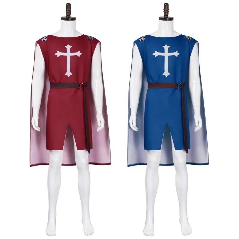 Hommes medievales cruces caballeros templarios túnica disfraces renacentista Halloween sobretudo guerrero negro plátano capa Cosplay