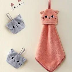 Cat Embroidery Towel Home Decor Super Absorbent Hanging Coral Velvet Hand Towel Bathroom kitchen Supplies