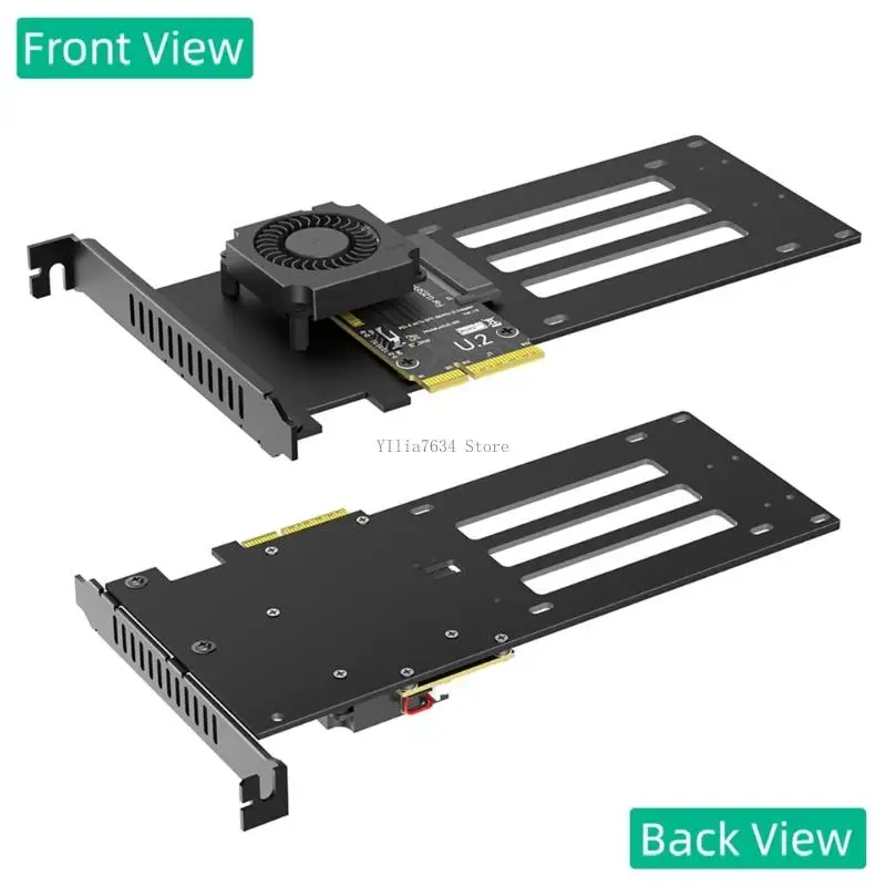  U.2 SFF 8639 Drive PCIe 5.0X4 Adapter Card Featuring Cooling Fan And Metal Bracket Enhancing Stability