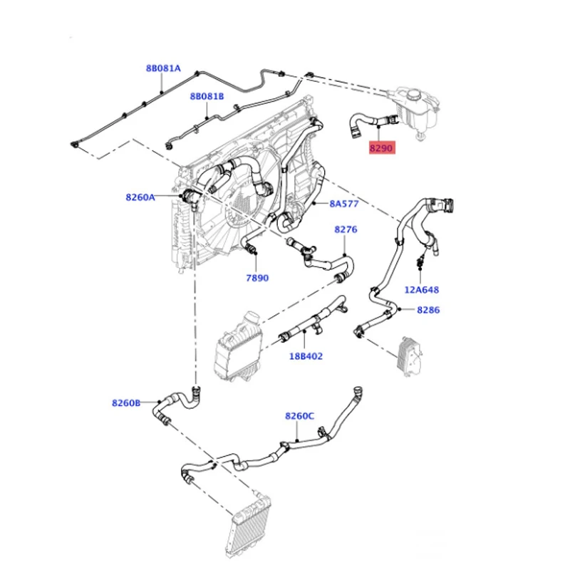 LR115029 Radiator outlet pipe Di sc ov er y of Di vi ne Jo ur ne y/Ne w Au ro ra