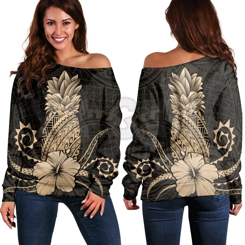 YX MÄDCHEN Hawaii Polynesian Ananas Hibiscus Gold 3D Gedruckt Neuheit Frauen Casual Langarm Pullover Pullover