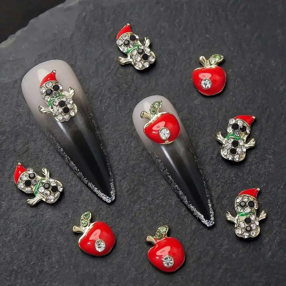 5Pcs/set Christmas Snowman Red Fruit Nail Art Parts Alloy Crystal Manicure Nails Accesorios Supplies Decorations Charms