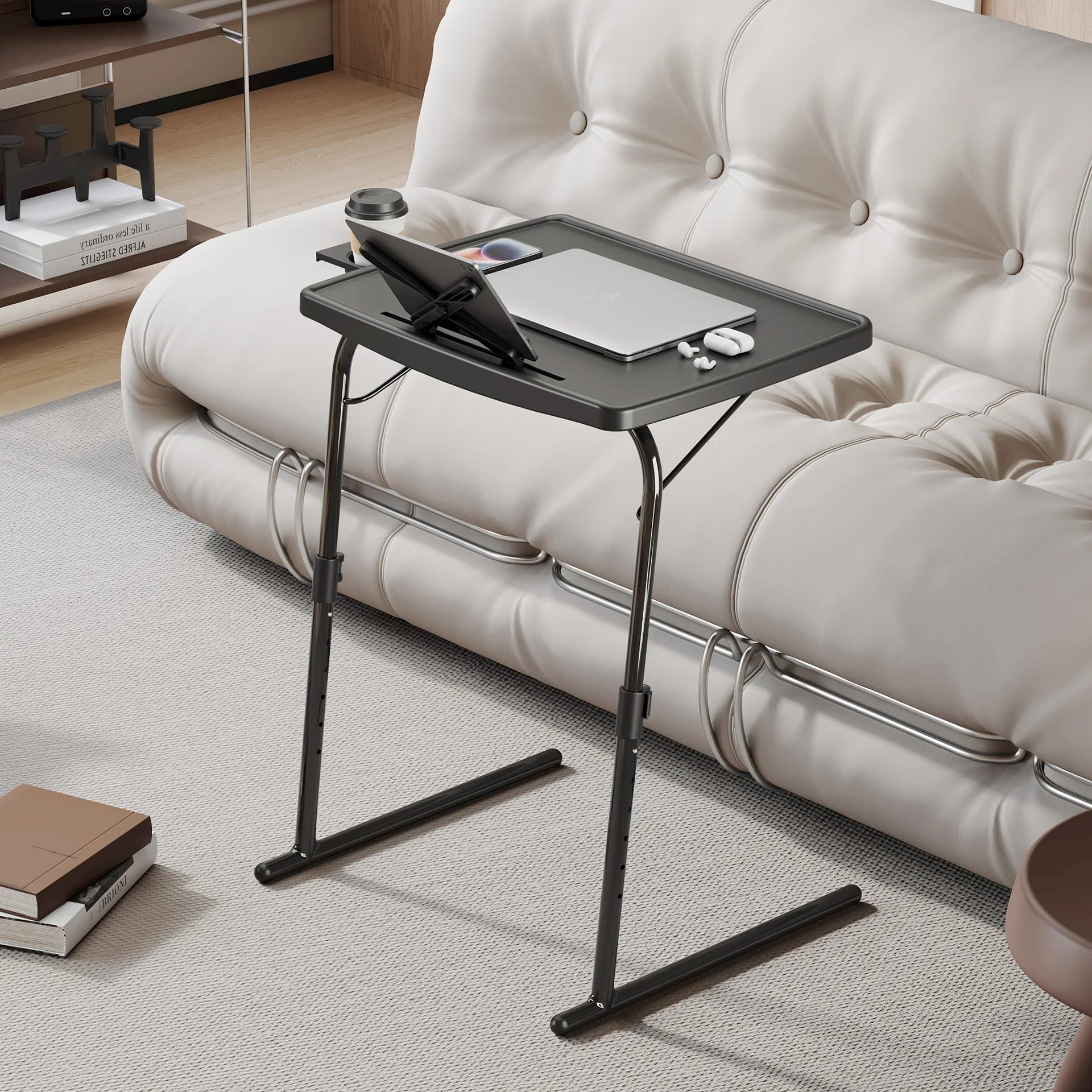 Height Adjustable Folding Bedside Desk Portable Laptop Table with Steel Frame for Home Office Study