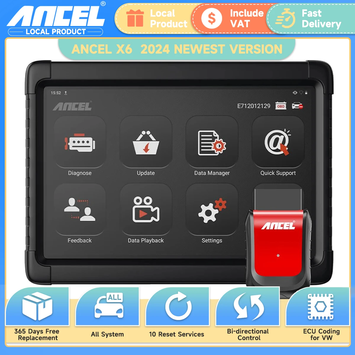 Ancel X6 OBD2 pemindai mobil profesional, alat pemindai diagnosa mobil profesional ABS SRS oli EPB BMS Atur ulang semua sistem OBD 2