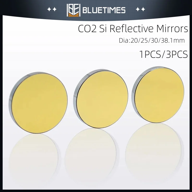 

BLUETIME1/3PCS Co2 Laser Si Reflective Mirrors for Laser Engraver Gold-Plated Silicon Reflector Lenses Diameter 20/25/30/38.1mm