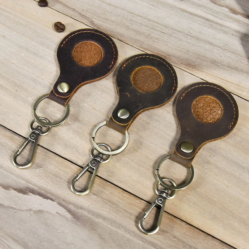 

Retro Genuine Leather Keychain Men Women Key Case Bag Key Rings Holder Car Key Bag Wallet Male Leather Airtag Keychain Keyring