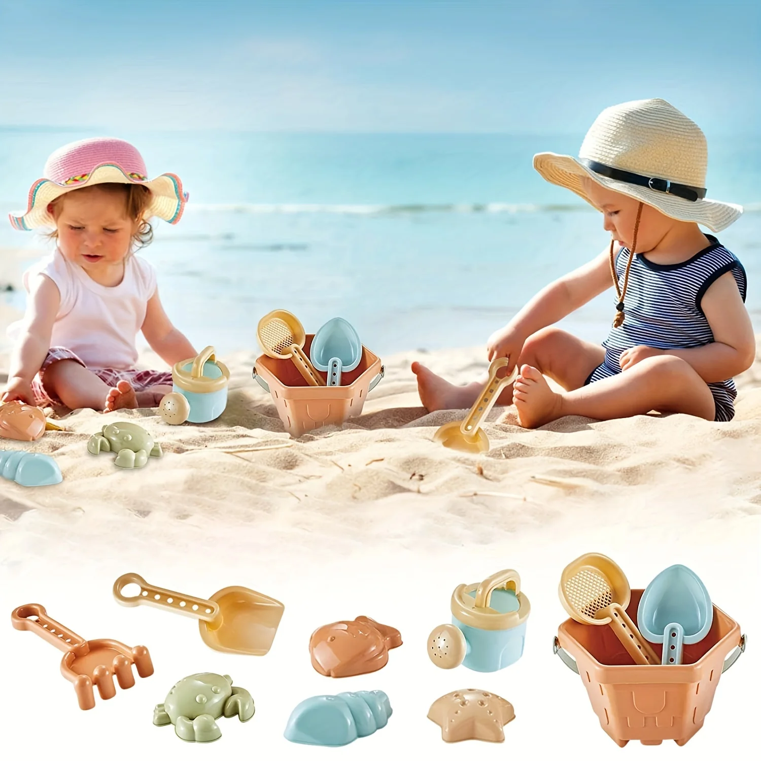 

10Pcs Beach Sand Toys Set Sand Buckets Beach Shovel Tool Kits Random Ocean Animal Molds Water Can Sandbox Toys for Toddlers Kids