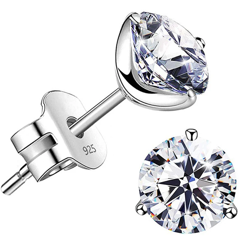 18K Gold Plated Sterling Silver Brilliant Cut Simulated Diamond Cubic Zirconia Stud Earrings for Women Girls Party Birthday Gift