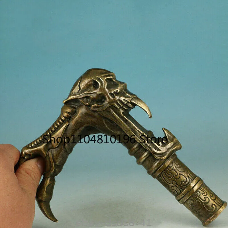 Antique Collection Bronze Handmade Casting Devil Skull Statue Walking Stick Head