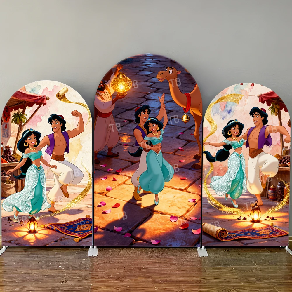 

Disney Aladdin & Jasmine Arch Backdrop Cover Lantern Camel Petals Joyful Photo Booth Props for Lively Parties & Home Decoration