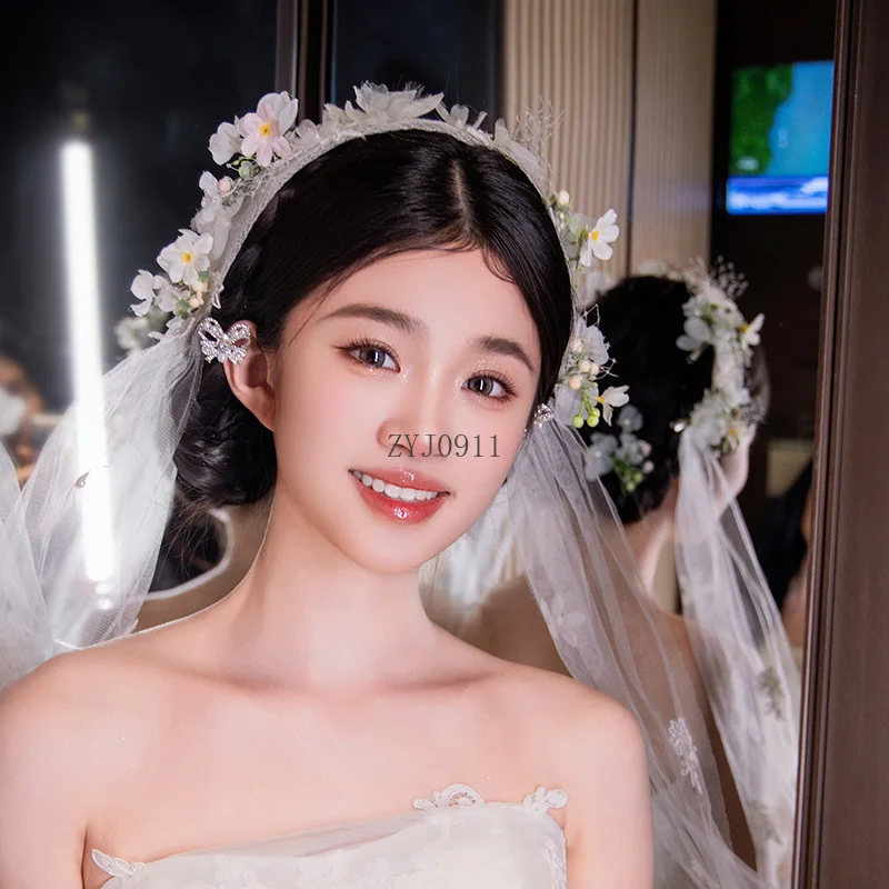 الفرنسية الزفاف رئيس زهرة ريشة الأميرة شكل سوبر الجنية إكسسوارات الشعر الغلاف الجوي حديقة الحجاب