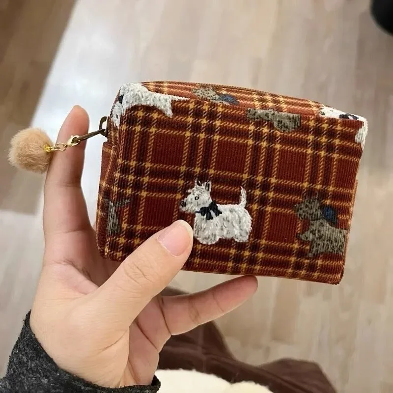 BOMO Checkered Print Coin Purse Dog Embroidery Wallet Casual Designer Bag Pretty Purses for Women Trend 2024 Card Wallet