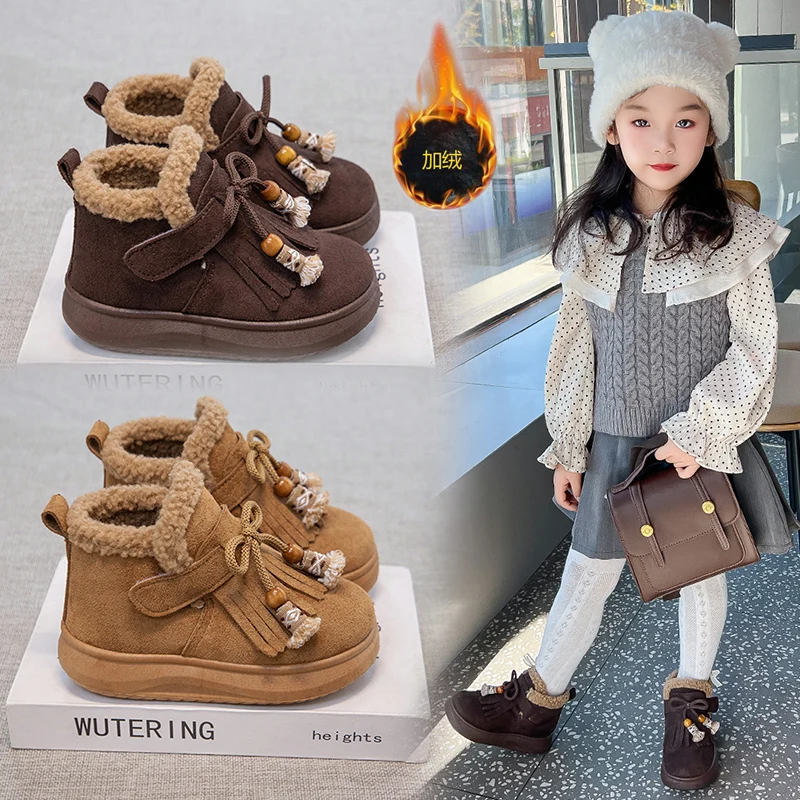 

Girls Thermal Boots Kids Versatile Casual Buckle Non-slip Children Fashion Simple Non-slip Girls Snow Boots Cotton Winter Autumn