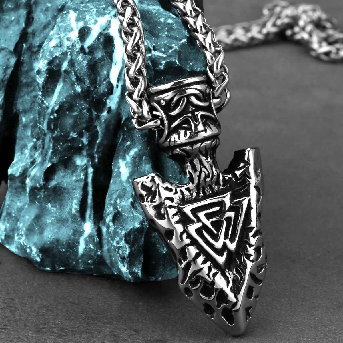 Viking Valknut Spear Necklace for Men Vintage Stainless Steel Charm Punk Hip Hop Accessories Biker Pendant Necklace Jewelry Gift