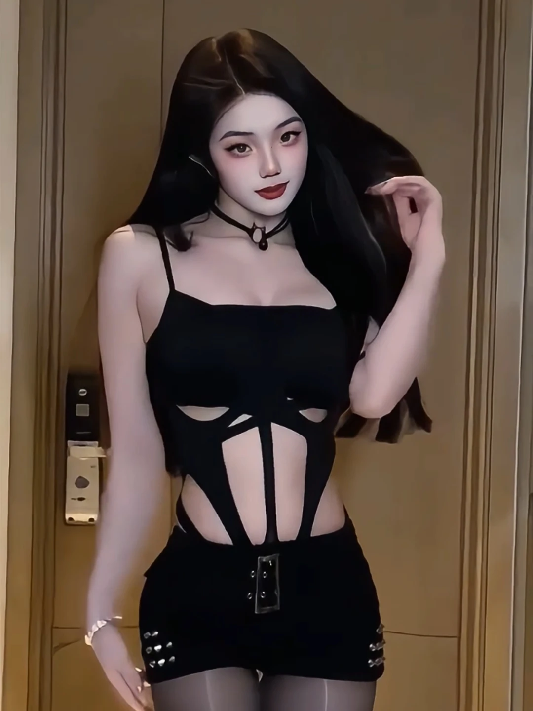 Sexy oco para fora bla bodysuit ort calças conjunto de duas peças revelar figura cintura baixa ort comprimento v ne scela para o inverno