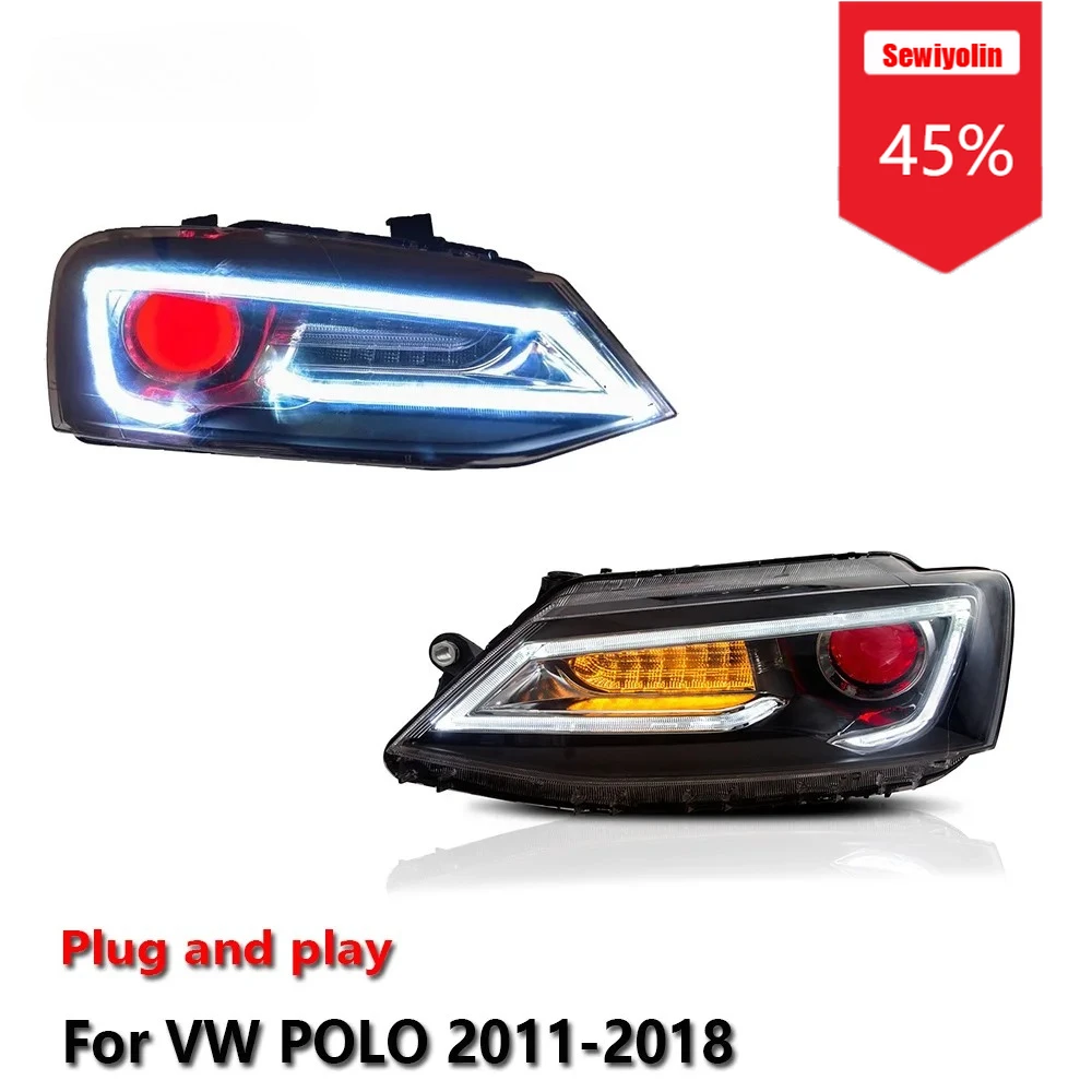 

Sewiyolin Car LED Headlight Assemblies For Volkswagen POLO 2011-2018 Fog DRL Brake Turn Signal Lamp Plug and Play