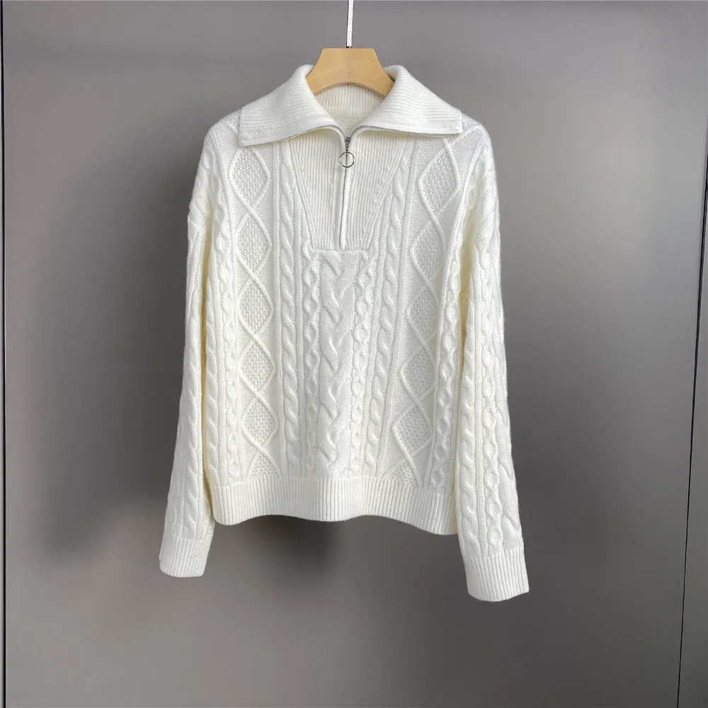 

Женский однотонный кашемировый вязаный топ на молнии с лацканами на осень/зиму 25, новый