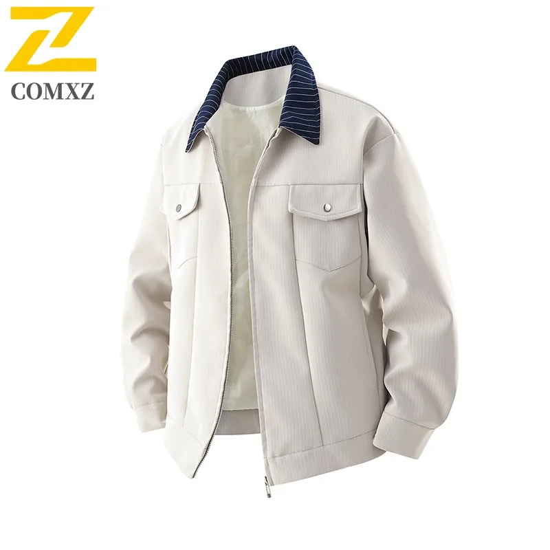 

COMXZ Spring Autumn Cross Border Turnable Stand Collar Jacket Men Washed Flight Jacket Casual Workwear Multi Pocket Coat