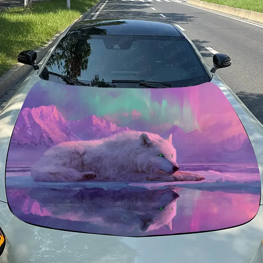 Aurora Ice Wolf Car Hood Stickers, Suitable For Trucks, SUVs, And Sedans, Durable And Stylish Packaging Design, Car Exterior Acc