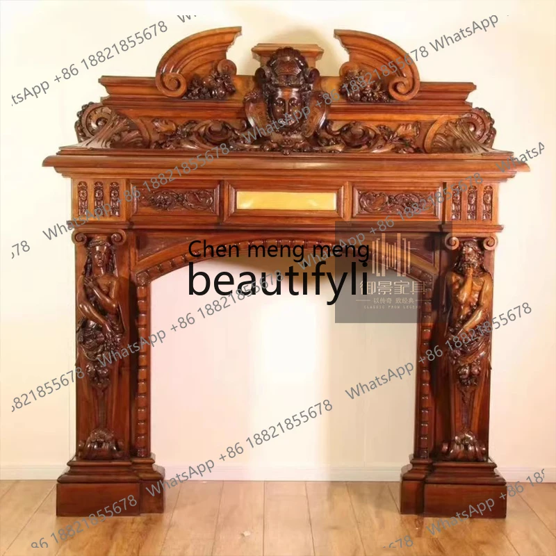 American solid wood mantel European retro old decorative cabinet living room background wall storage cabinet