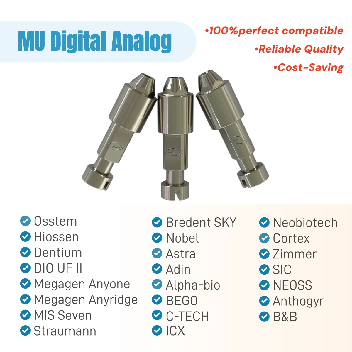 Dental Multi unit Digital 3D Analog Fits to Osstem/Hiossen/Dentium/DIO UF/Megagen AO/AR/MIS Seven/Straumann/Bredent SKY/Nobel