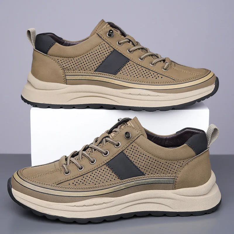 

Новая мужская кожаная повседневная обувь, дышащая спортивная обувь на толстой подошве, дизайнерские крутые кроссовки