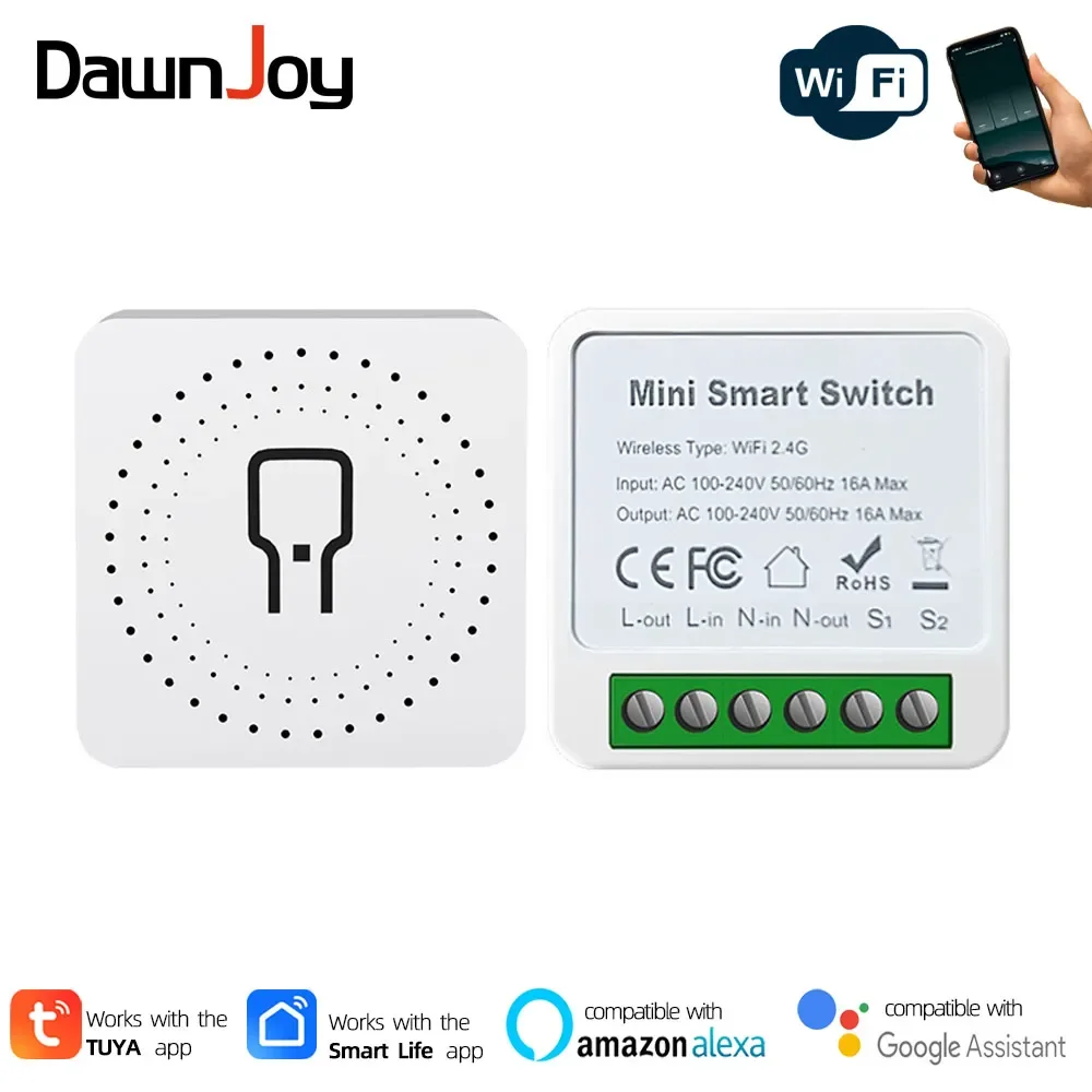 

Dawnjoy smart wifi light switch 16A mini module DIY switch support 2 way app control voice with alexa tuya smrtlife googlehome