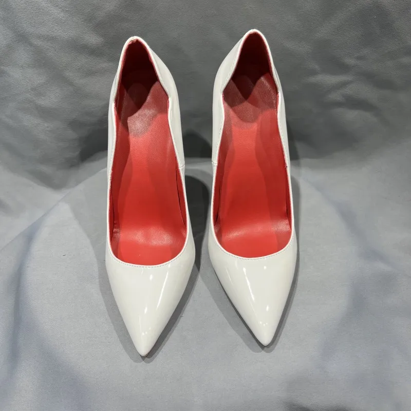 Tikicup Women White Patent Curl Cut Pointy Toe High Heels Elegant Dress Stiletto Pumps for Wedding Party Ladies Work Suit Shoes