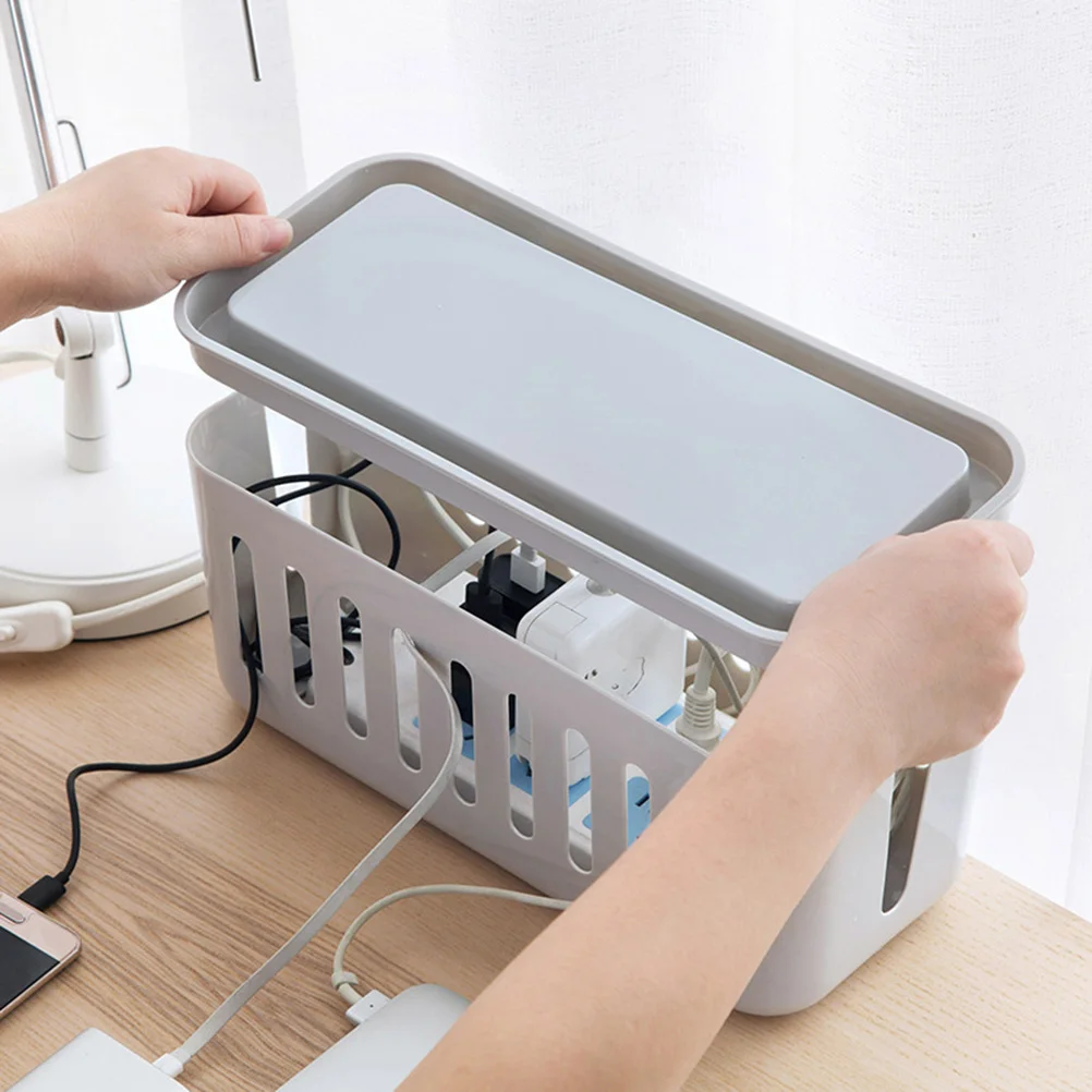 Large Cable Storage Box Multifunctional Power Strip Organizer with Lid Cord Hider for Home Office Desk Wire Management