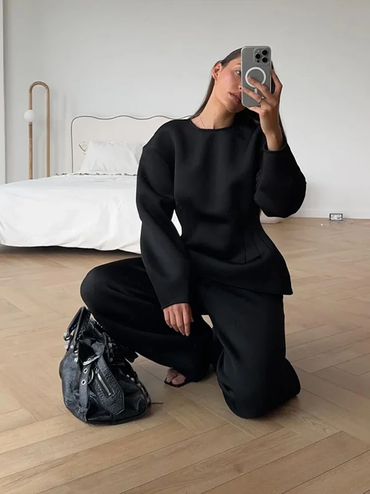 Frauen 2-teilige Anzüge Gedruckt Pullover Pullover Hosen Sets Straße Weibliche Rollkragen Langarm Tops Hohe Taille Hosen Neue Outfit – Detail 14