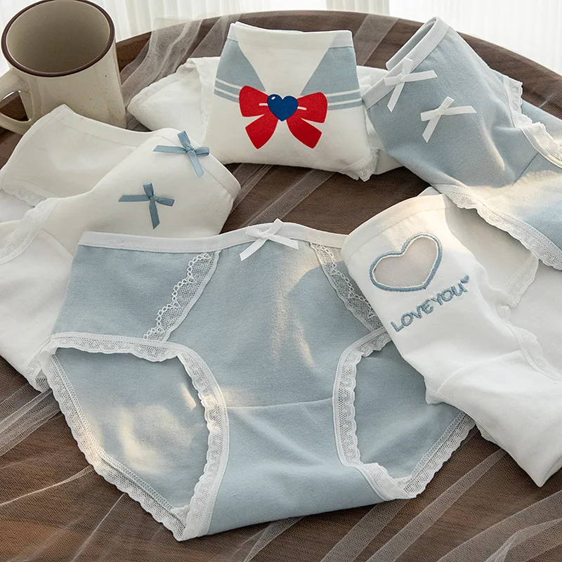 

M-XL Cotton Panties Cute Bow Print Briefs Girls Shorts For Ladies Underpants Breathable Lingerie Female Panty 5Pcs/set Underwear