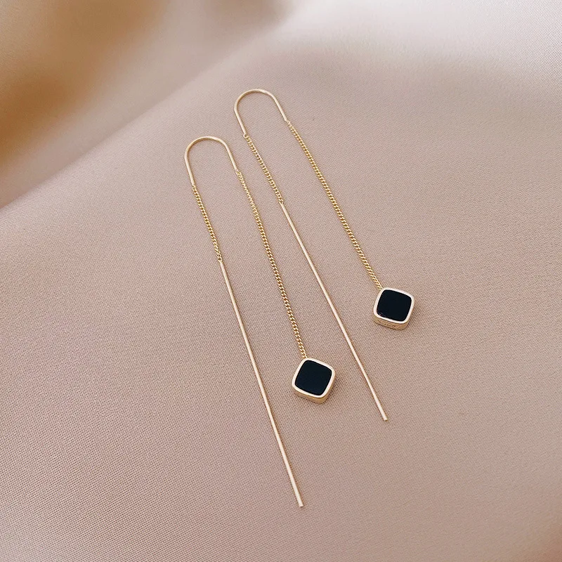

1Pair Simple Geometric Square Drop Earring For Women Korean Fashion Gold-color Line Long Tassel Dangle Earrings Party Jewelry