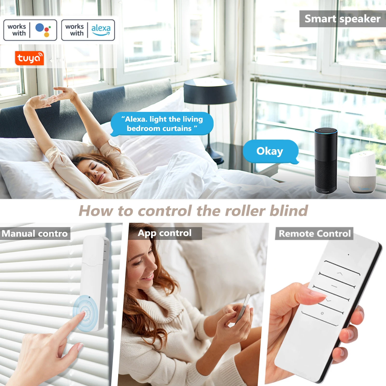 Tuya WiFi M515EGWT Smart Motorized Chain Roller Blinds Pull Bead Curtain Motor Work For Alexa Google Home Electric Curtain Motor