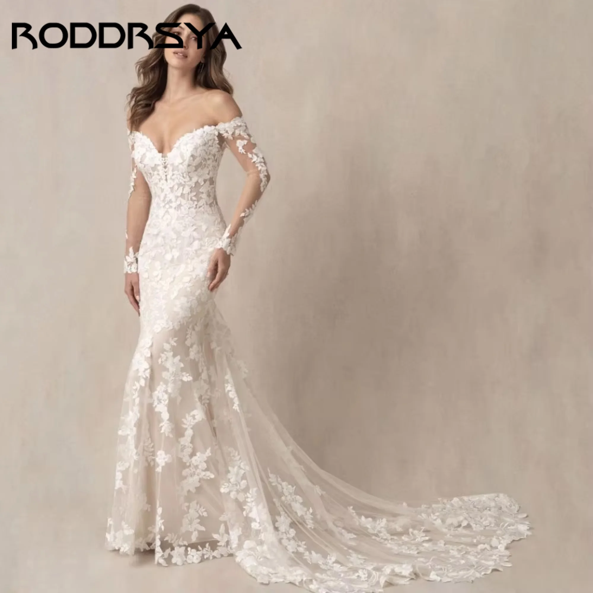 

RODDRSYA Luxury Lace Mermaid Wedding Dress Off Shoulder Bridal Dress Button V Neck Bride Gowns Vestido De Novia 2025 Customized