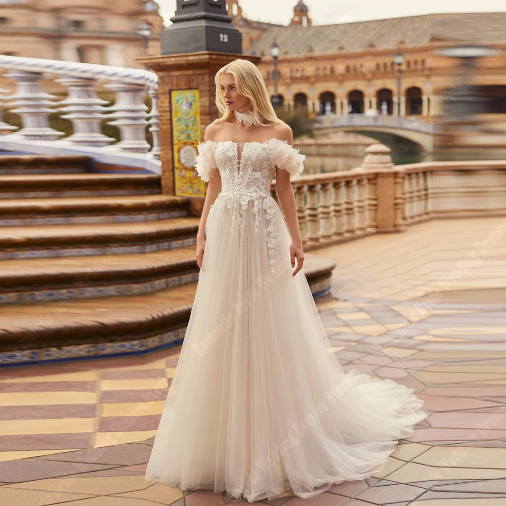 Charmante mouwloze dames trouwjurken uit de schouder a-lijn bruidsjurken verlovingsbanket vestidos de noivas aangepast