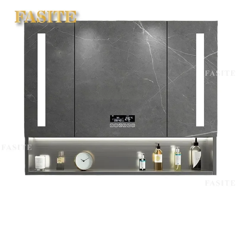 For Bathroom Stainless Steel Smart Mirror Cabinet Wall Mounted with Separate Lamp and Storage Rack Space Saving for Small