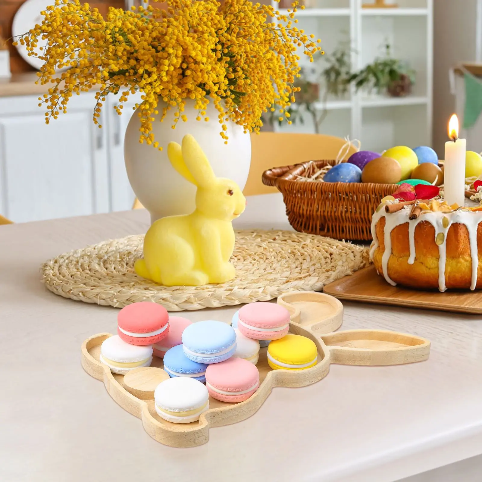 Easter Bunny Tray Wood Food Plate Fruit Serving Bread Display Wooden Spring Decor Kids Child Cake Decorations Easter Supplies