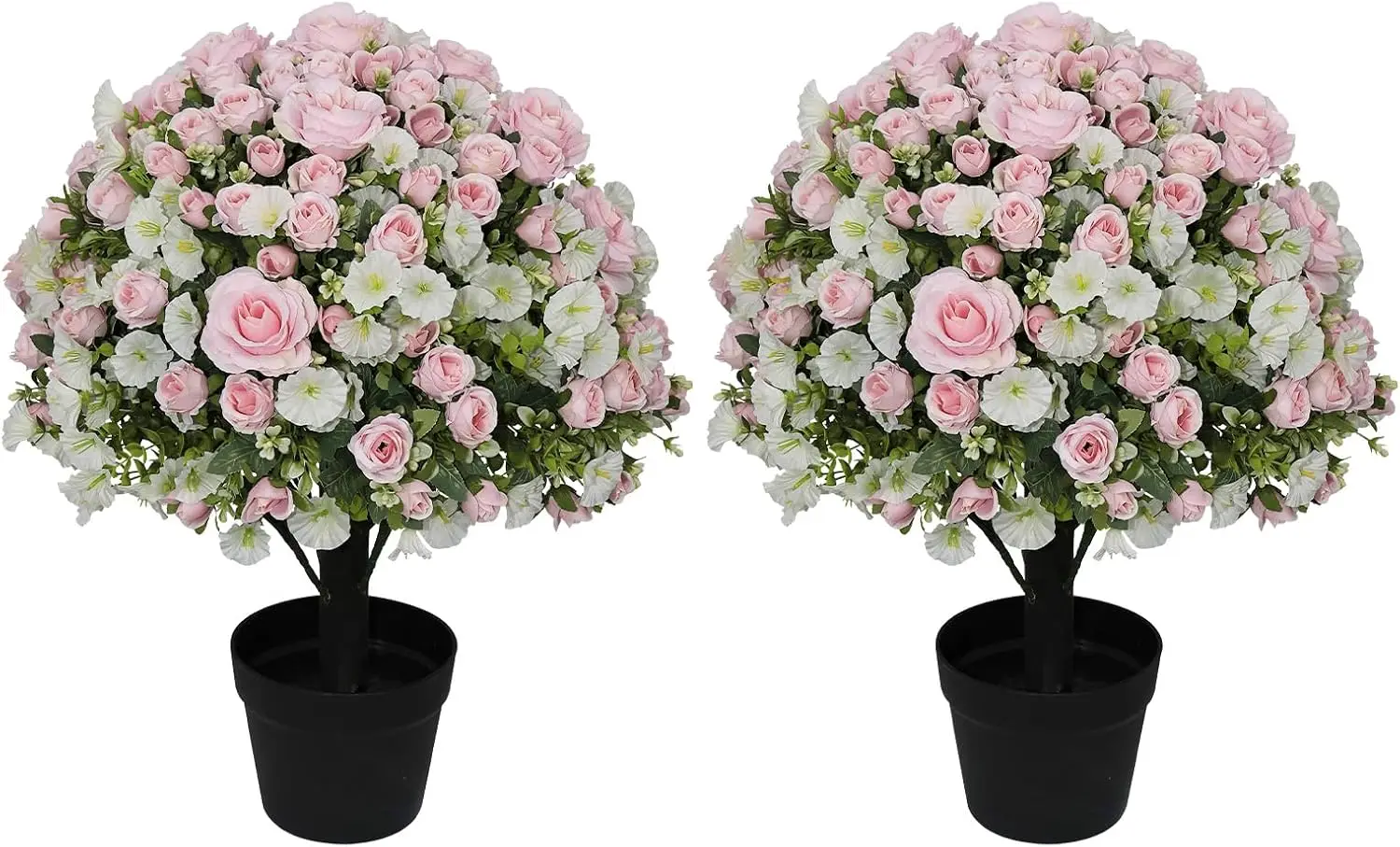 Outdoor Artificial Potted Flowers, 24-Inch Faux Silk Rose Plants