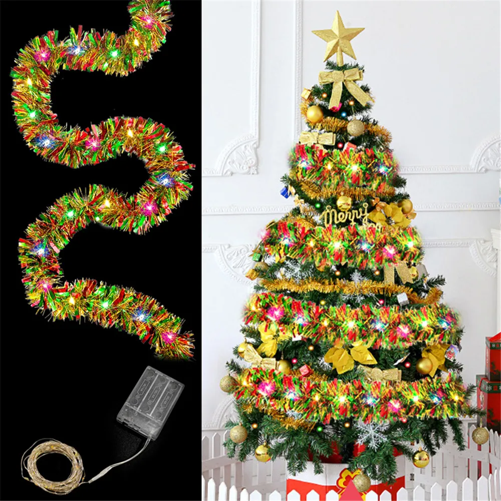 Christmas Garland Sparkling Tinsel Coloured Ribbon Holiday Lighting New Year 2027 Christmas Tree Wedding Indoor Party Decoration