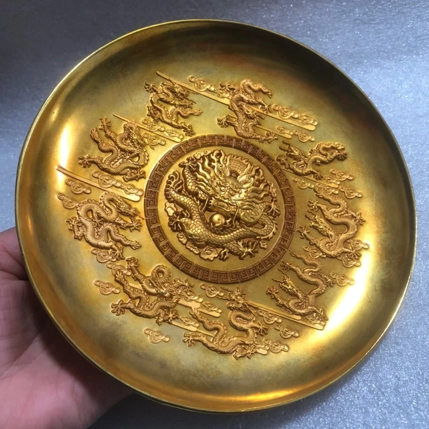 

Miscellaneous gold-plated copper plates, Kowloon plates, heat insulation pads, home decorations, bronze ware, medium size