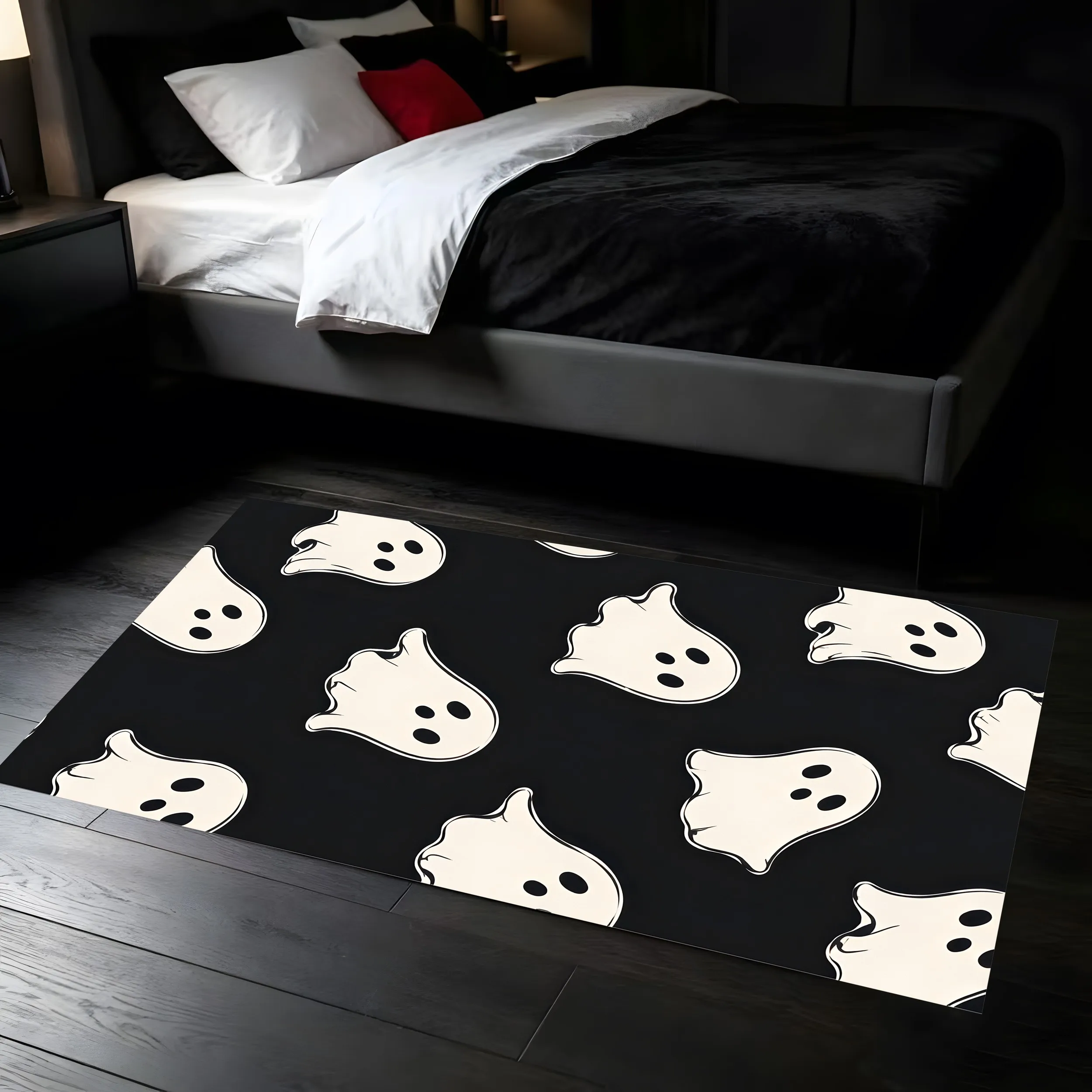 Velvet Q-Version Ghost Pumpkin Cartoon 2D Rug for Living Room and Bedroom, Autumn/Winter Cute
