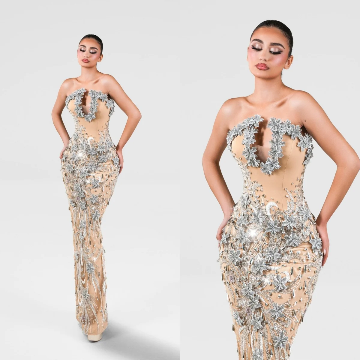 Gorgeous Evening Dresses Mermaid Rhinestones Appliques Prom Gowns Formal Banquet Party Dresses Customized Vestido De Noche