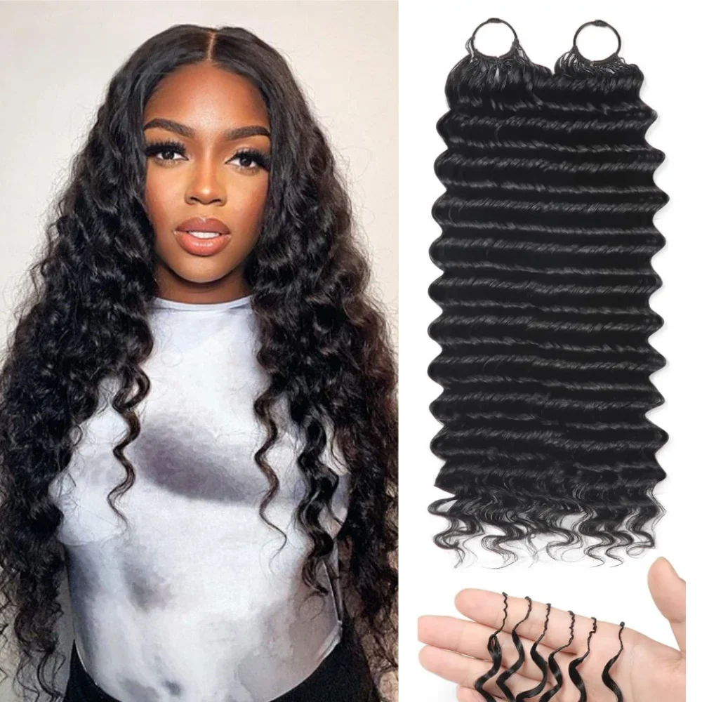 Deep Wave Feather Crochet Hair Bundles Curly Deep Wave Bundles Brazilian Natural Black Remy Raw Hair Deals For Women ANNIYE