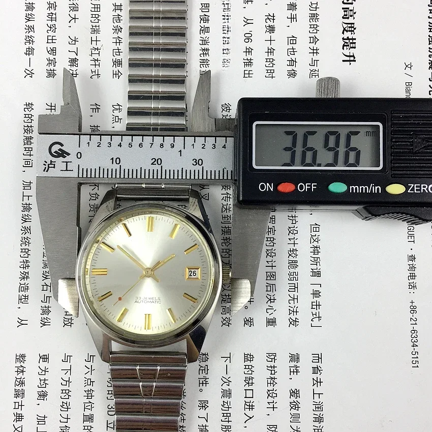 Original   33 drill white steel single calendar automatic mechanical watch with a diameter of 36mm